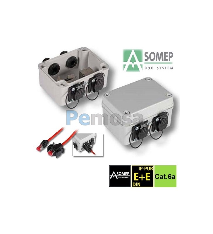 Roseta para Exterior 2 x RJ45 IP67 (Keyston) Incluye 2xRJ45 cat.6a SFTP (Asomep) - CODIGO DE COMPRA